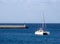 Catamaran anchored near jetty