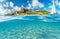 Catamaran boat with underwater view