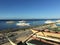 Catamaran Boats at the beach and the reef during low tide