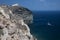 Catamaran from cliff at Akrotiri