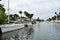 Catamaran docked on Serene canal in Pompano Beach Florida with boats