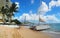 Catamaran docked on Waikiki Beach