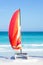 Catamaran with its colorful sails wide open