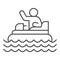 Catamaran with person thin line icon, Amusement park concept, beach boat with pedals sign on white background, Rafting