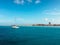 Catamaran sailing boat near coast of Klein Curacao island -