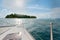 Catamaran yacht sailing towards the island ahead in Phuket, Thailand