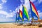 Catamarans on the beach of Playacar at Caribbean Sea