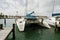 Catamarans moored at Oranjestad Harbor, Aruba Island