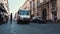 CATANIA, SICILY, ITALY - SEPT, 2019: Road sweeper riding street, historic center. Slow motion