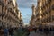 Catania via etnea street view, baroque city center with tourist train and people