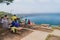 CATARINA, NICARAGUA - APRIL 29, 2016: People at a lookout over Laguna de Apoyo lake, Nicarag