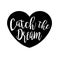 Catch the dream lettering in the heart silhouette rough shape, grunge textured print design