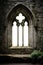 a catedral, church, palace, castle Gothic arch stone medieval window. Brick, stone wall. Isolated transparent background.