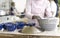 Caterer preparing food on a buffet