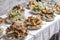 Catering banquet table. many tasty snacks. selective focus. soft blurred. toned