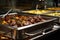 Catering buffet food indoor in restaurant with grilled meat