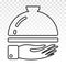 Catering service line art icon with waiter hand holding food cloche serving plate