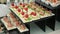 Catering services background with snacks on guests table outdoor wedding party