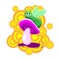 The caterpillar character sits on a pink mushroom on a white isolated background. Vector image