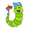 The caterpillar is eating the delicious sweet tart, doodle icon image kawaii