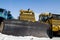 Caterpillar tractor stands on the snow