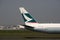 Cathay Pacific aircraft arriving at Frankfurt Airport, FRA, tail close-up