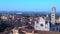 Cathedral aerial view flight drone. medieval old town city Siena Tuscany Italy
