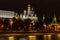 Cathedral of the Archangel and Ivan the Great Bell-Tower with night illumination on the territory of Moscow Kremlin