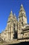 Cathedral, baroque facade and towers from Praza do Obradoiro with blue sky. Santiago de Compostela, Spain.