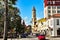 Cathedral Basilica of St. Augustine , Plaza de la Constitucion and partial view of Henry Flager College at Old Town in Florida`s H