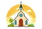 Cathedral Catholic Church Building Vector Illustration With Architecture, Medieval and Modern Churches Interior Design
