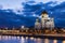 The Cathedral of Christ the Saviour. the symbol of Orthodox church in Russia in the rays of setting sun