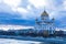 The Cathedral of Christ the Saviour. the symbol of Orthodox church in Russia in the rays of setting sun