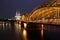 Cathedral of Cologne and iron bridge over Rhine river