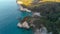 Cathedral Cove coastline at sunset. Amazing overhead aerial view from drone