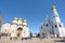 Cathedral of the Dormition Uspensky Sobor or Assumption Cathedral and Ivan the Great Bell Tower on Cathedral Sobornaya, Russia