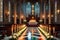 Cathedral Interior During a Candlelit Mass, Altar Adorned with White Lilies, Congregation in Solemn Reflection