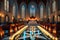 Cathedral Interior During a Candlelit Mass, Altar Adorned with White Lilies, Congregation in Solemn Reflection