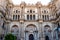 The Cathedral of Malaga front symmetrical view. Medieval Roman Catholic church in renaissance style with baroque facade, Spain.