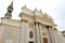 Cathedral of the Piedmontese city of Alessandria. Neoclassical facade with tympanum, columns and statues