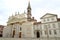 Cathedral of the Piedmontese city of Alessandria. Neoclassical facade with tympanum, columns and statues