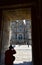 Cathedral with pilgrims taking pictures at final stage of Camino de Santiago famous pilgrimage. Santiago de Compostela, Spain.