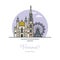 Cathedral and Prater ferris wheel, Vienna, flat vector illustration