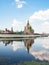 Cathedral reflects in river in Yoshkar-ola city