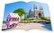 Cathedral Sainte-Marie-Majeure de Marseille (France) - 3D rendering - concept with a pink ice cream cart
