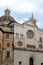 Cathedral of San Feliciano in Foligno with historic buildings. The Romanesque church with stone facades in Piazza della Repubblica