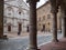 The cathedral of Santa Maria Assunta is the main place of worship in Pienza. View from the opposite colonnade