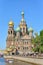 The Cathedral of the Savior on blood and the boat floating on th