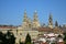 Cathedral. Towers and facade. View from Alameda Park. Santiago de Compostela, Spain, sunny day.