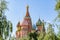 Cathedral of Vasily the Blessed Saint Basil`s Cathedral domes on Red Square, Moscow, Russia